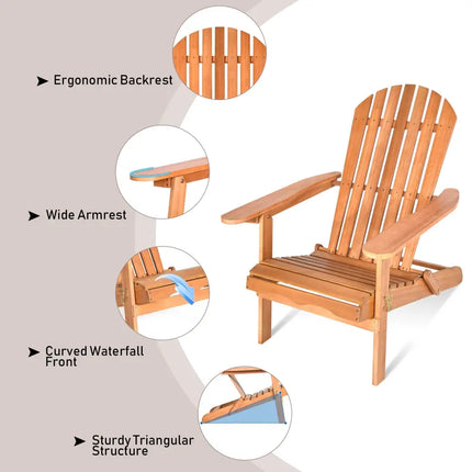 Eucalyptus Chair Foldable Outdoor Wood Lounger Chair - Natural - Adirondack Chairs