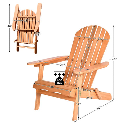 Eucalyptus Chair Foldable Outdoor Wood Lounger Chair - Natural - Adirondack Chairs