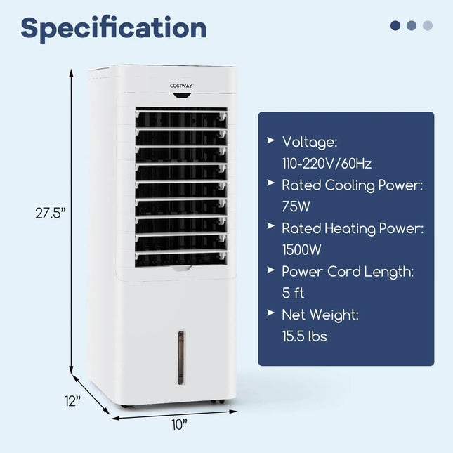 Evaporative Air Cooler and Heater with 3 Modes 3 Speeds and 2 Ice Boxes-White Costway