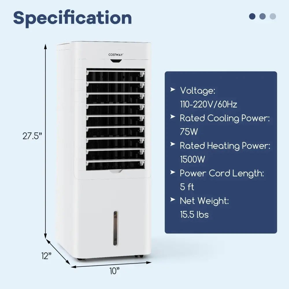 Evaporative Air Cooler and Heater with 3 Modes 3 Speeds and 2 Ice Boxes-White Costway