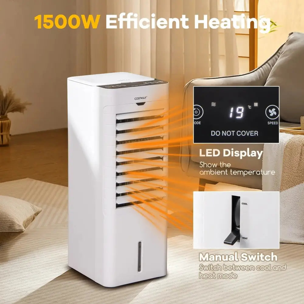 Evaporative Air Cooler and Heater with 3 Modes 3 Speeds and 2 Ice Boxes-White Costway
