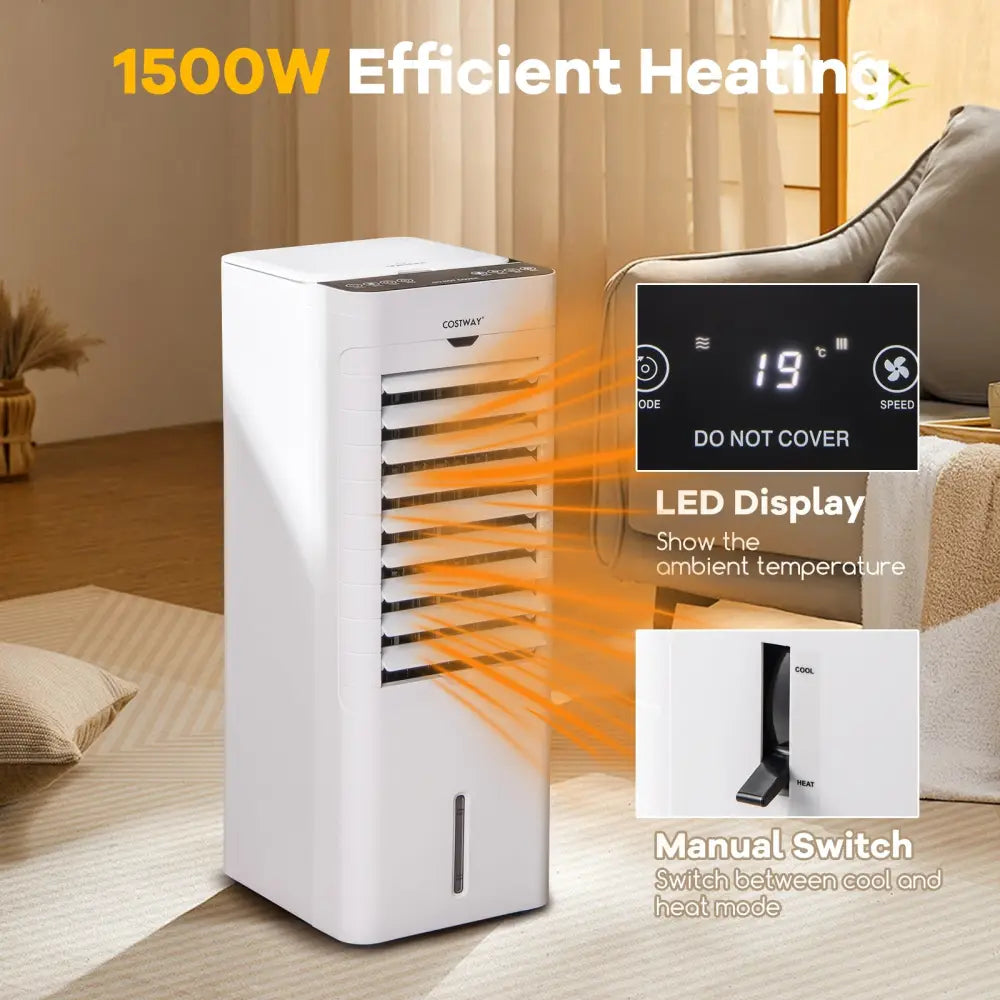 Evaporative Air Cooler and Heater with 3 Modes 3 Speeds and 2 Ice Boxes-White - White - Air Coolers