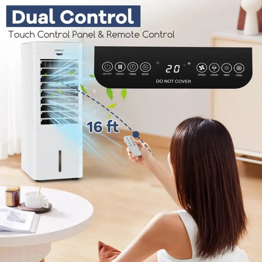 Evaporative Air Cooler and Heater with 3 Modes 3 Speeds and 2 Ice Boxes-White Costway