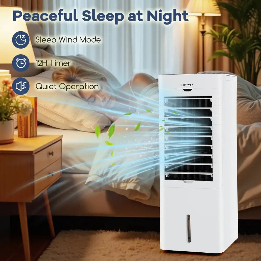 Evaporative Air Cooler and Heater with 3 Modes 3 Speeds and 2 Ice Boxes-White Costway