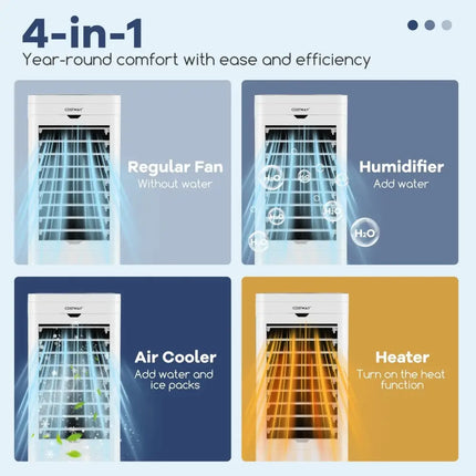 Evaporative Air Cooler and Heater with 3 Modes 3 Speeds and 2 Ice Boxes-White Costway