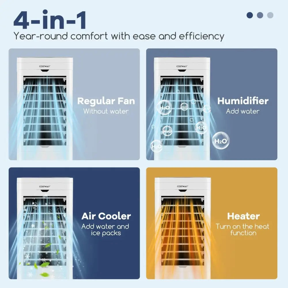 Evaporative Air Cooler and Heater with 3 Modes 3 Speeds and 2 Ice Boxes-White Costway