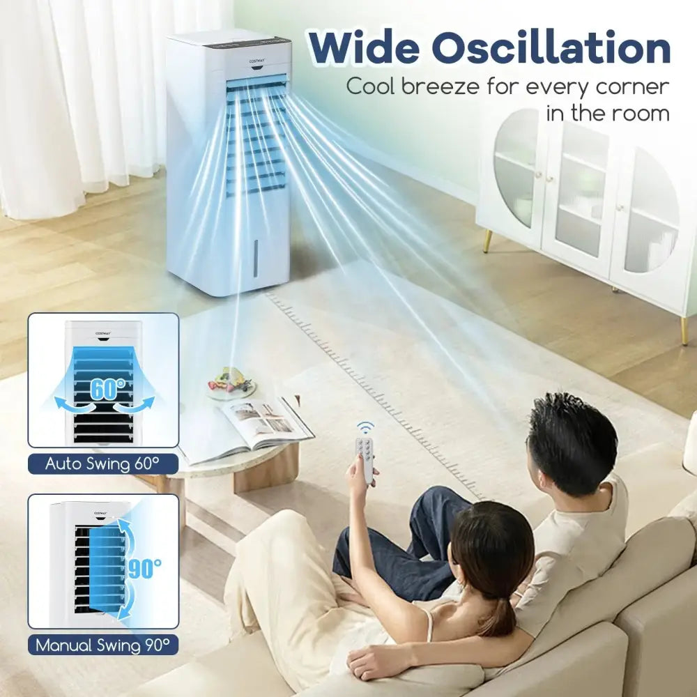 Evaporative Air Cooler and Heater with 3 Modes 3 Speeds and 2 Ice Boxes-White Costway