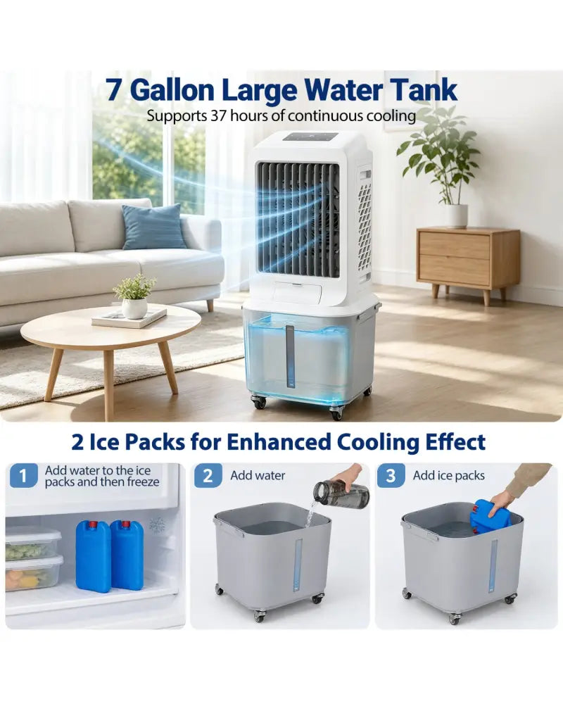 Evaporative Air Cooler with 7 Gallon Large Water Tank - Air Coolers