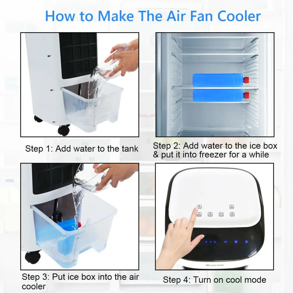 Evaporative Portable Air Cooler Fan Humidifier with Remote Control for Home and Office - Black & White - Air Coolers