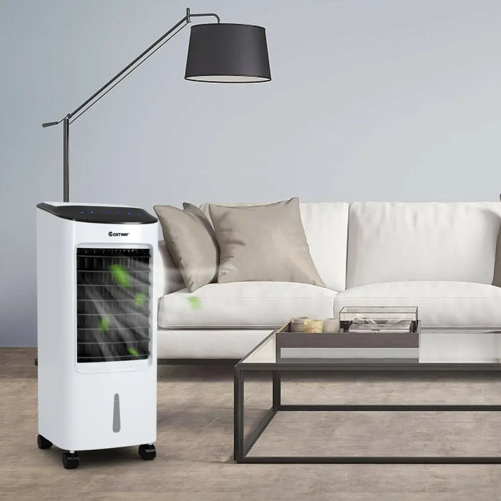 Evaporative Portable Air Cooler Fan Humidifier with Remote Control for Home and Office - Black & White - Air Coolers