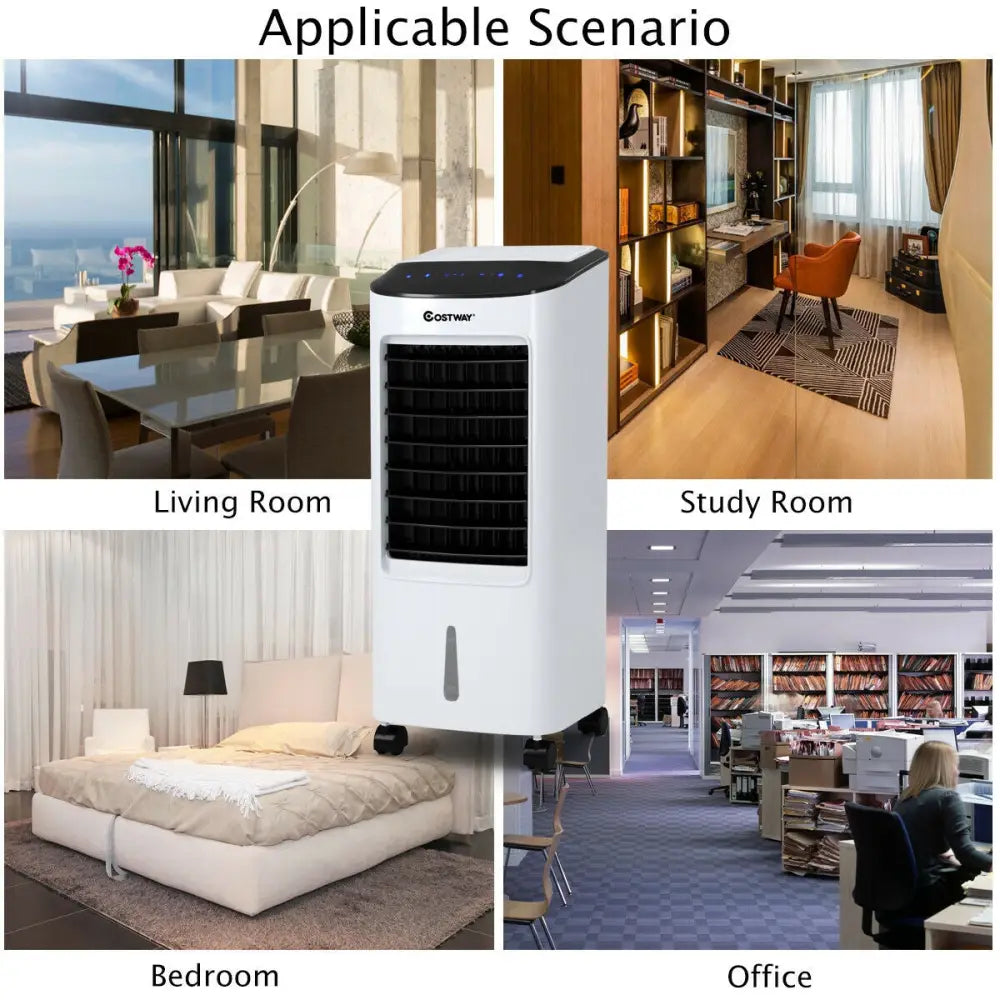 Evaporative Portable Air Cooler Fan Humidifier with Remote Control for Home and Office - Black & White - Air Coolers