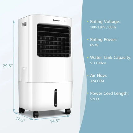 Evaporative Portable Air Cooler Fan with Remote Control-White Costway