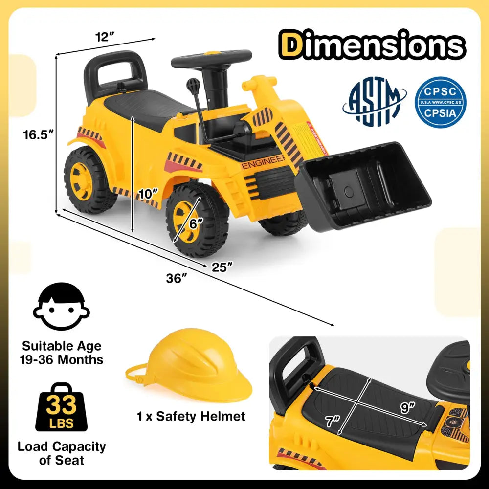 Excavator Digger Toy with Adjustable Bucket-Yellow - Yellow - Push & Pedal Ride On Toys