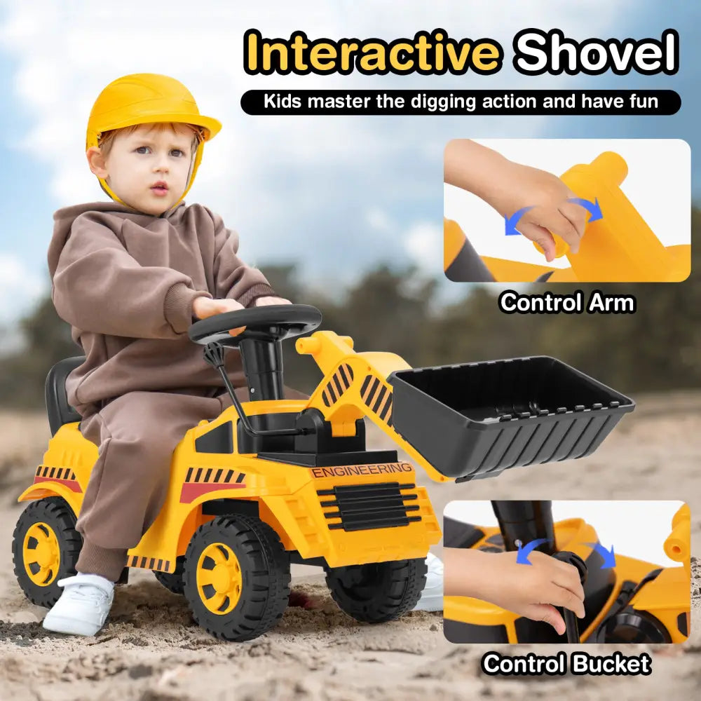 Excavator Digger Toy with Adjustable Bucket-Yellow - Yellow - Push & Pedal Ride On Toys