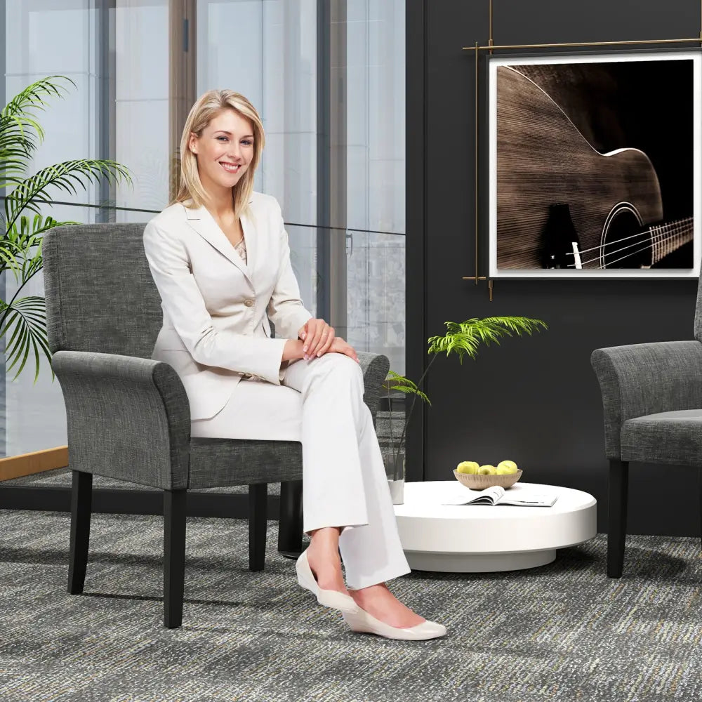 Executive Guest Chair Reception Waiting Room Arm Chair-Gray - Gray - Accent Chairs