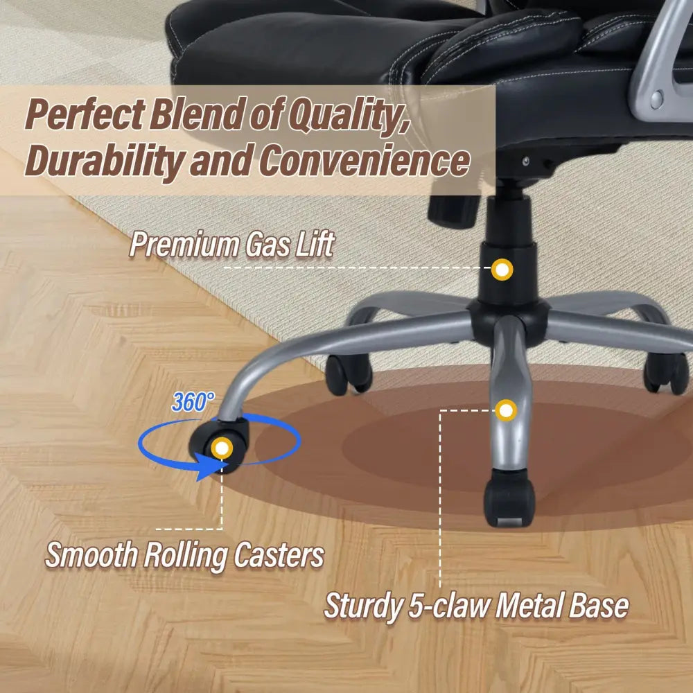 Executive Office Chair Leather Ergonomic Computer Desk Chair with Padded Seat and Armrests-Black - Black - Executive