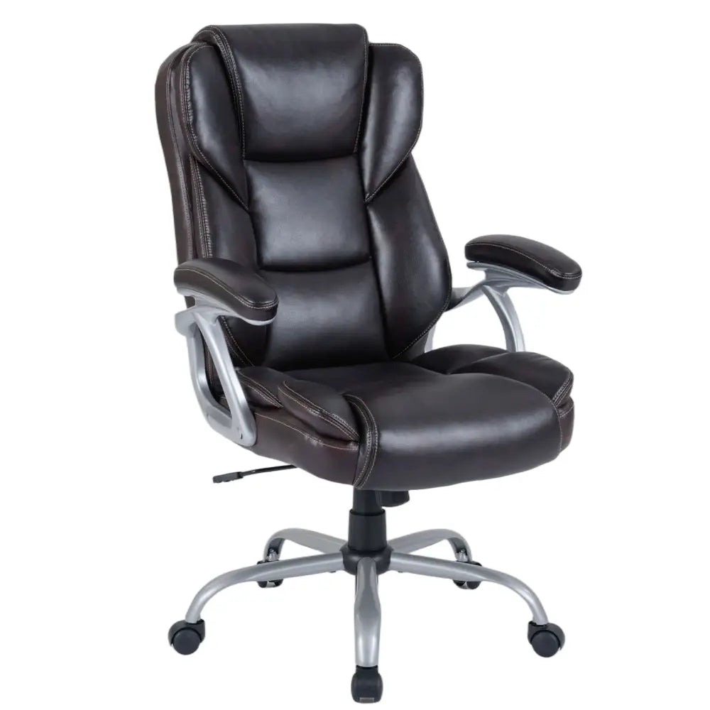 Executive Office Chair Leather Ergonomic Computer Desk Chair with Padded Seat and Armrests-Brown - Brown - Executive
