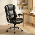 Executive Office Chair Leather Ergonomic Computer Desk Chair with Padded Seat and Armrests-Black - Black - Executive