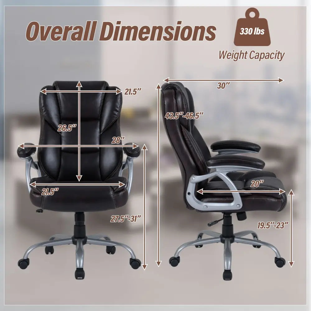 Executive Office Chair Leather Ergonomic Computer Desk Chair with Padded Seat and Armrests-Brown - Brown - Executive