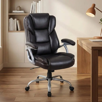 Executive Office Chair Leather Ergonomic Computer Desk Chair with Padded Seat and Armrests-Brown - Brown - Executive