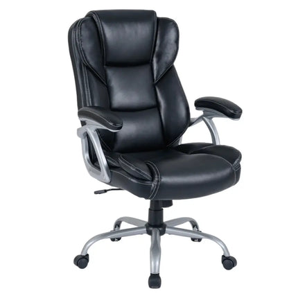 Executive Office Chair Leather Ergonomic Computer Desk Chair with Padded Seat and Armrests-Black - Black - Executive