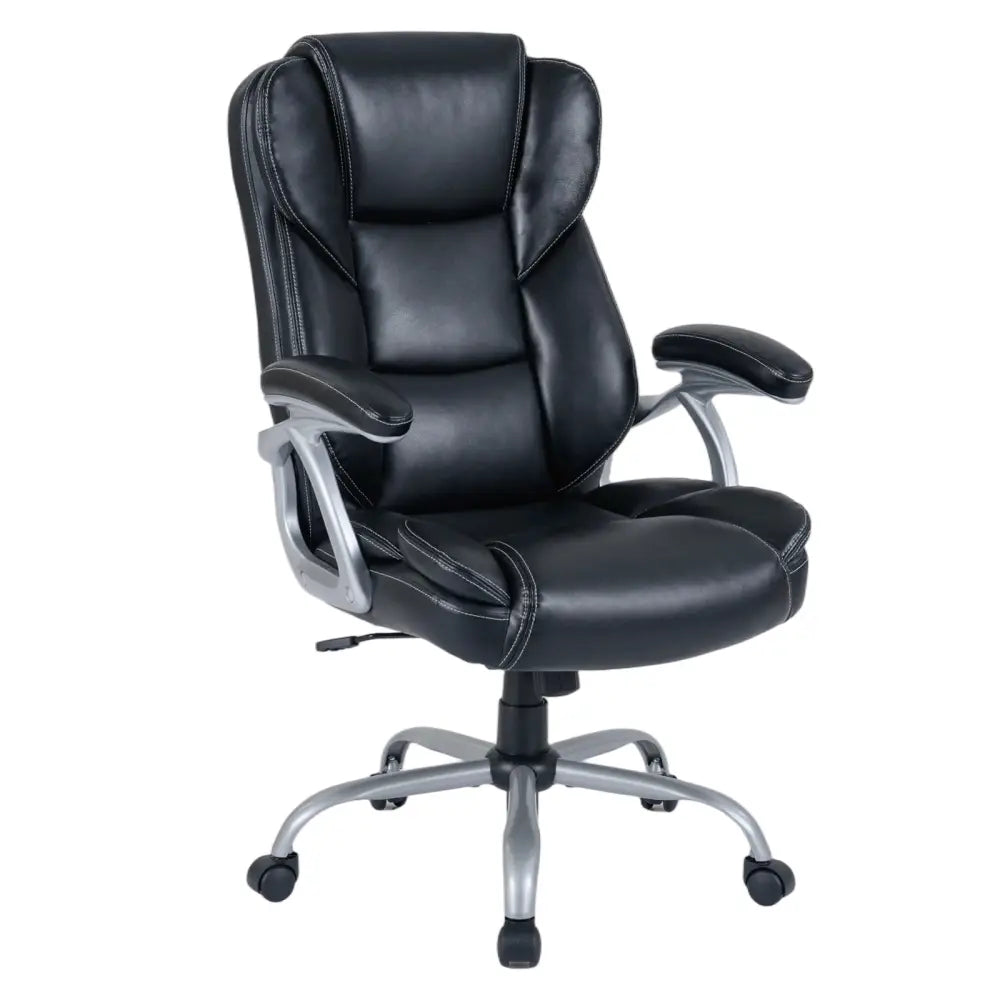 Executive Office Chair Leather Ergonomic Computer Desk Chair with Padded Seat and Armrests-Black - Black - Executive