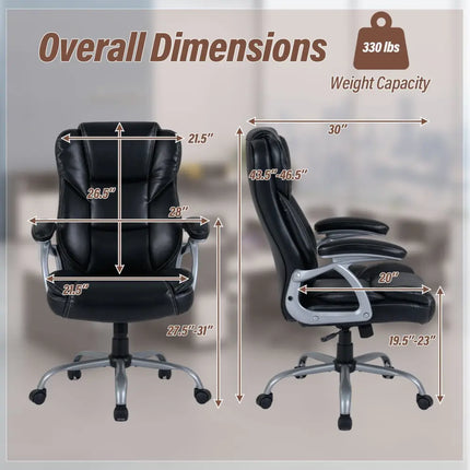 Executive Office Chair Leather Ergonomic Computer Desk Chair with Padded Seat and Armrests-Black - Black - Executive