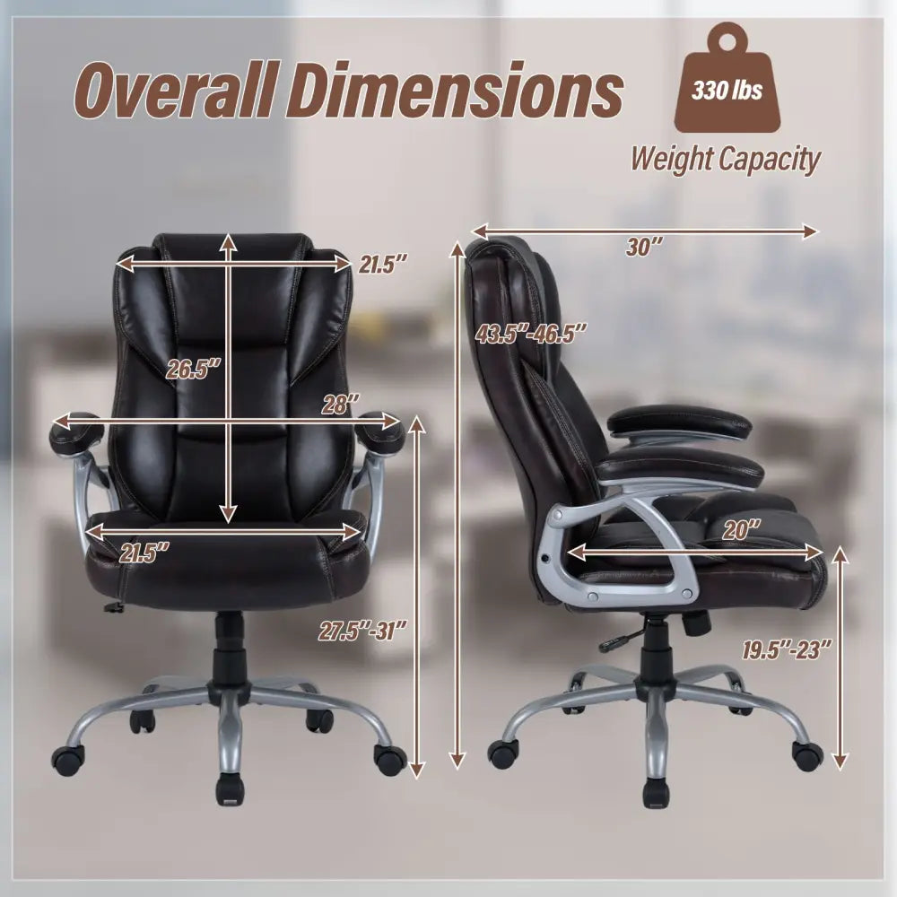 Executive Office Chair Leather Ergonomic Computer Desk Chair with Padded Seat and Armrests-Brown - Brown - Executive