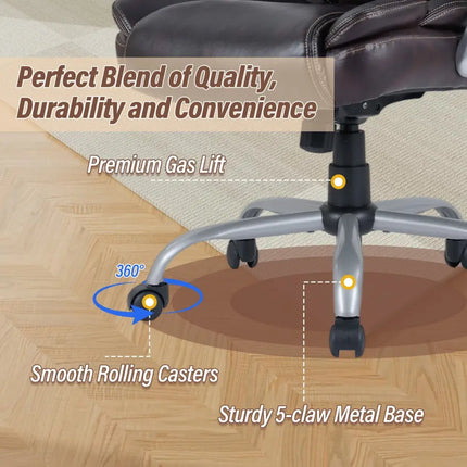 Executive Office Chair Leather Ergonomic Computer Desk Chair with Padded Seat and Armrests-Brown - Brown - Executive
