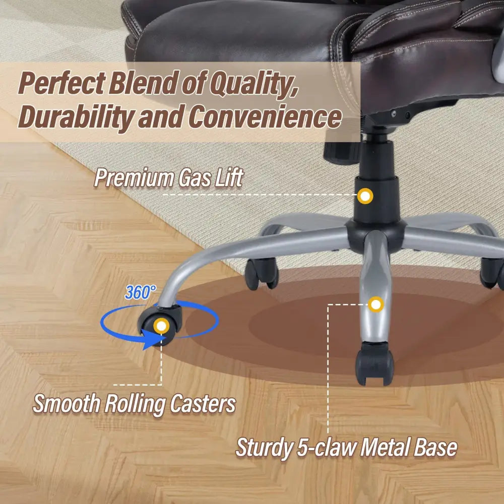 Executive Office Chair Leather Ergonomic Computer Desk Chair with Padded Seat and Armrests-Brown - Brown - Executive