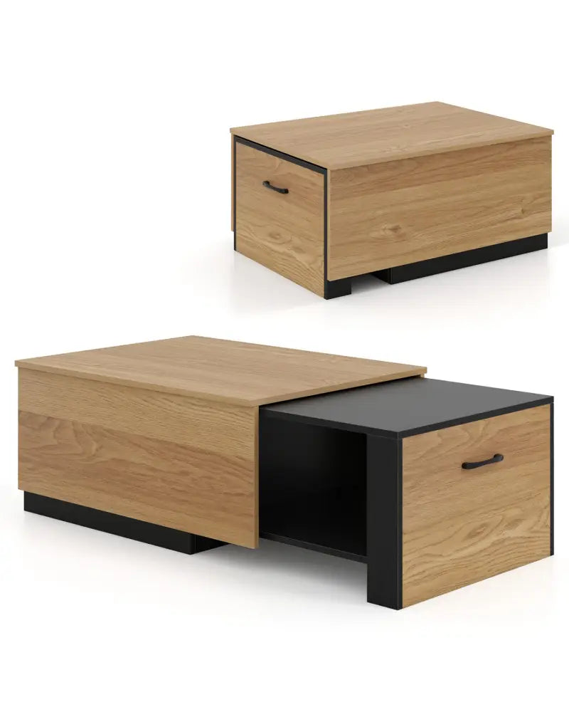 Extendable Coffee table with Concealed Storage Compartment-Natural - Natural - Coffee Tables