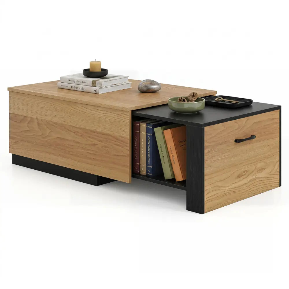 Extendable Coffee table with Concealed Storage Compartment-Natural - Natural - Coffee Tables