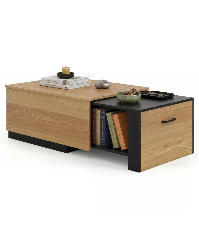 Extendable Coffee table with Concealed Storage Compartment-Natural - Natural - Coffee Tables