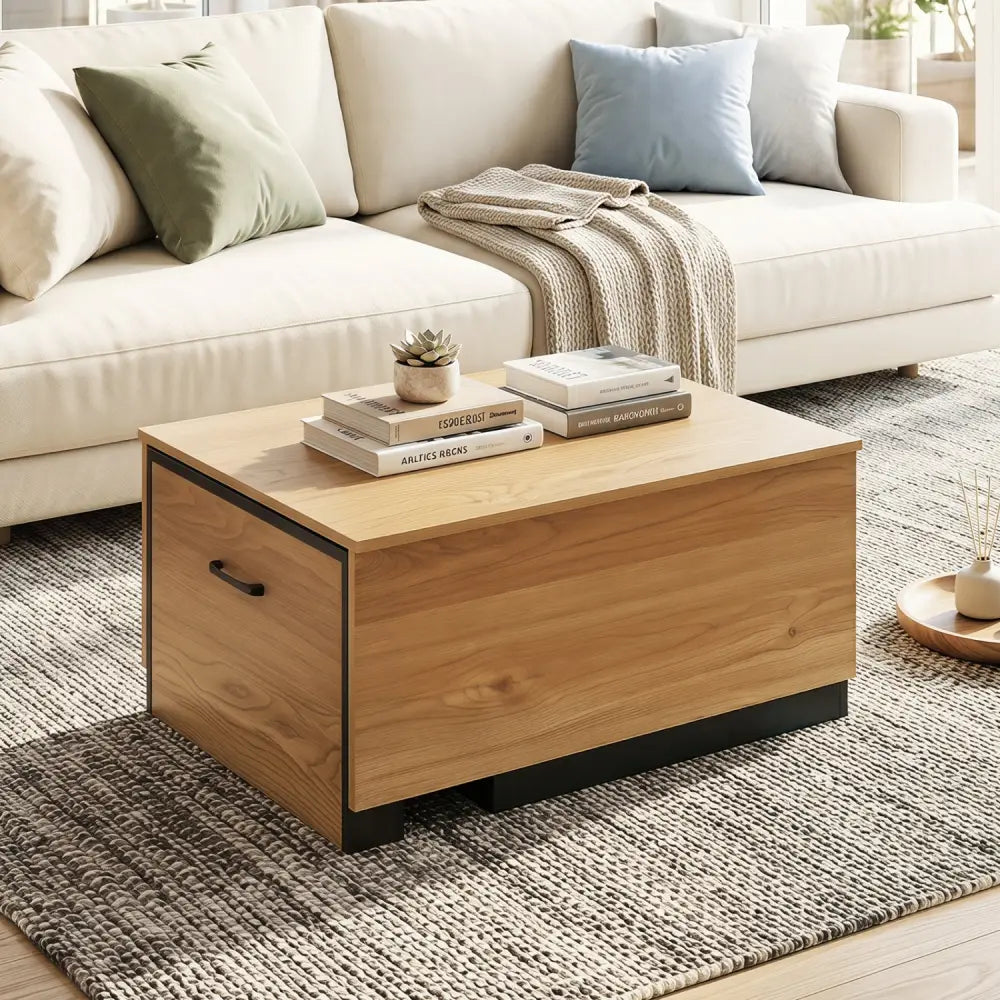 Extendable Coffee table with Concealed Storage Compartment-Natural - Natural - Coffee Tables