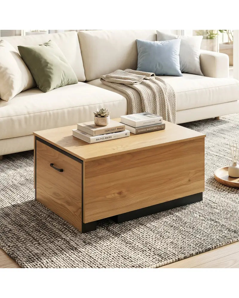 Extendable Coffee table with Concealed Storage Compartment-Natural - Natural - Coffee Tables