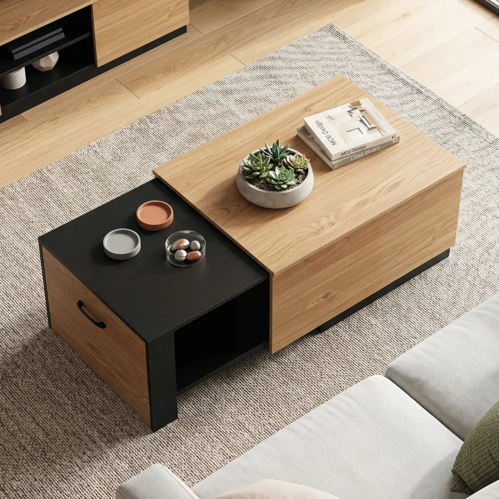 Extendable Coffee table with Concealed Storage Compartment-Natural - Natural - Coffee Tables