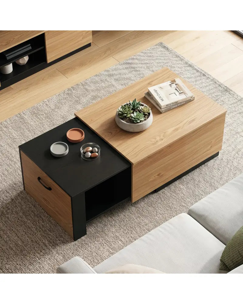Extendable Coffee table with Concealed Storage Compartment-Natural - Natural - Coffee Tables