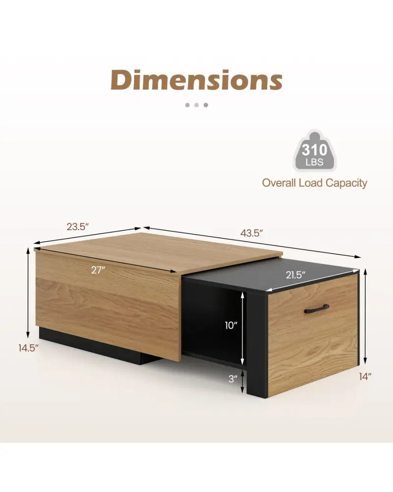 Extendable Coffee table with Concealed Storage Compartment-Natural - Natural - Coffee Tables