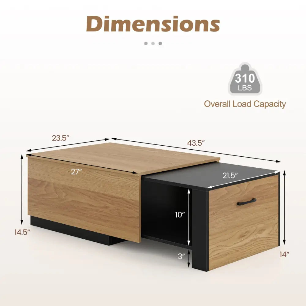 Extendable Coffee table with Concealed Storage Compartment-Natural - Natural - Coffee Tables