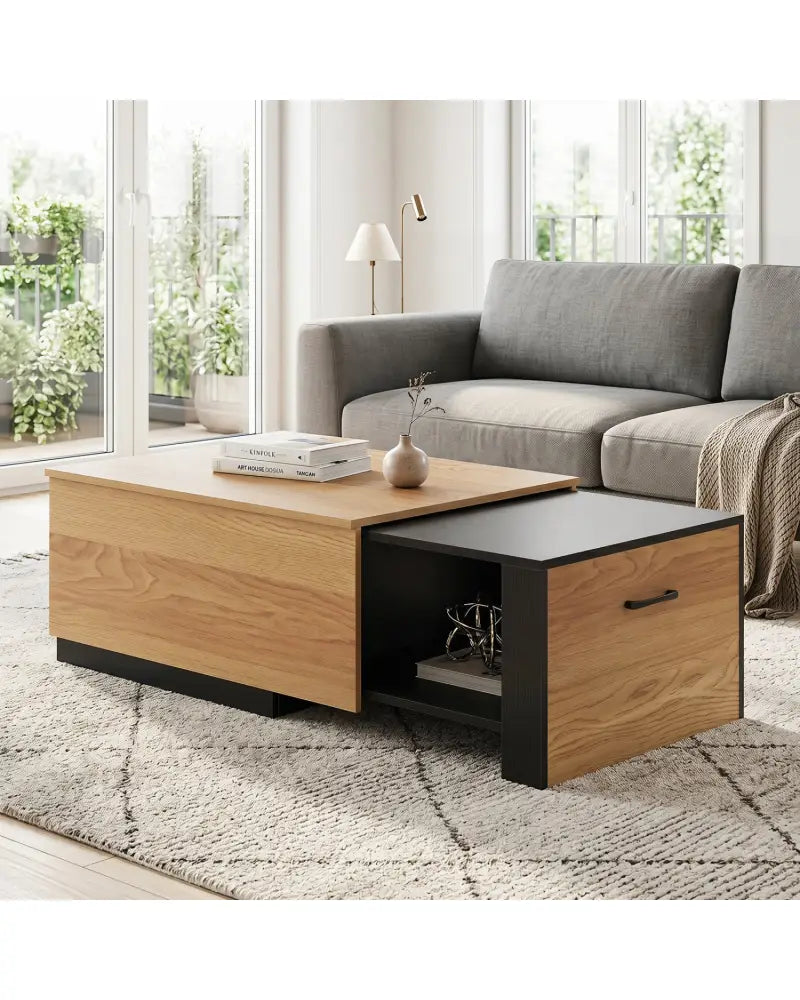 Extendable Coffee table with Concealed Storage Compartment-Natural - Natural - Coffee Tables
