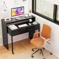 Extendable Computer Desk with 2 Storage Drawers Convertible Home Office Rolling Study Writing Desk-Black - Black