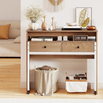 Extendable Computer Desk with Pull Out Secondary Desk-Natural - Natural - Office Desks