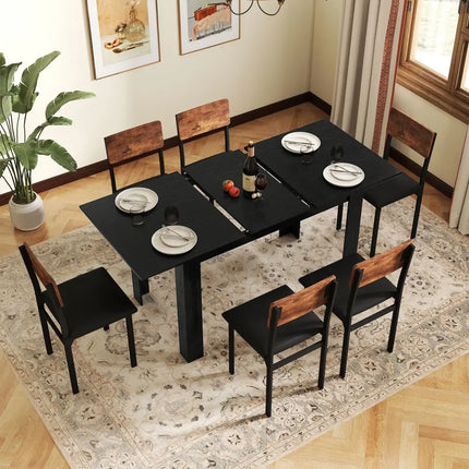 Extendable Dining Table for 4-8 People 47’’-62’’ Large Rectangular Kitchen Table-Black - Black - Dining Tables