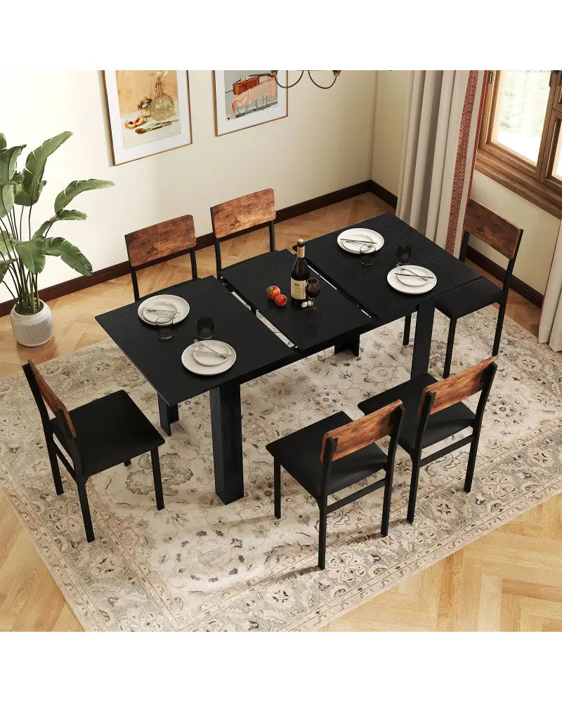 Extendable Dining Table for 4-8 People 47’’-62’’ Large Rectangular Kitchen Table-Black - Black - Dining Tables