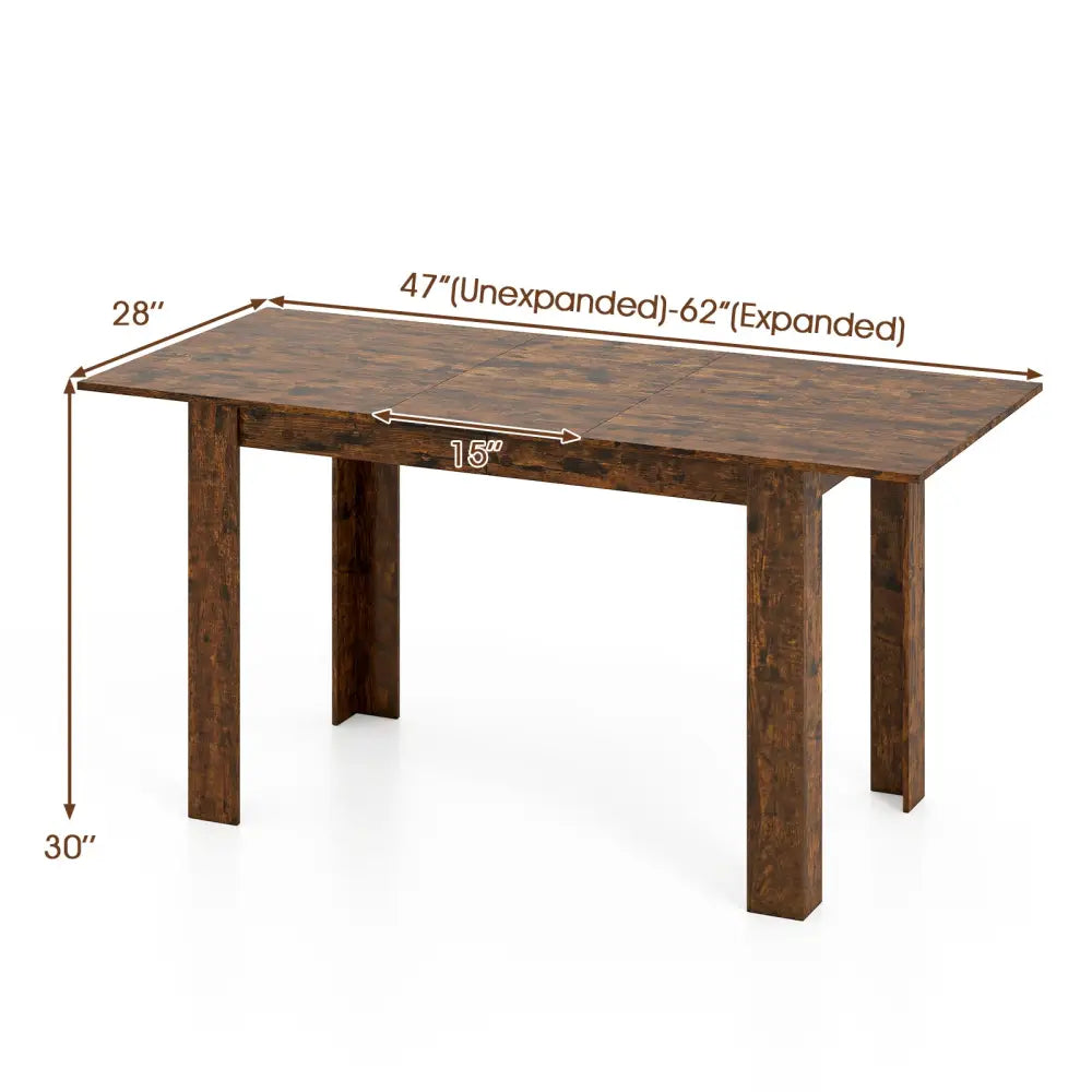 Extendable Dining Table for 4-8 People 47’’-62’’ Large Rectangular Kitchen Table-Rustic Brown - Rustic Brown - Dining