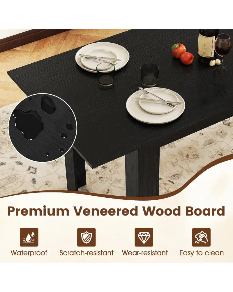 Extendable Dining Table for 4-8 People 47’’-62’’ Large Rectangular Kitchen Table-Black - Black - Dining Tables