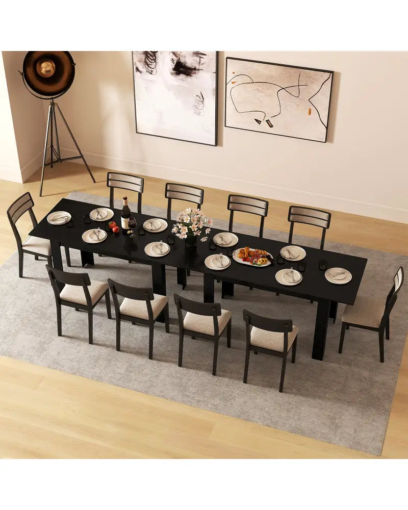 Extendable Dining Table for 4-8 People 47’’-62’’ Large Rectangular Kitchen Table-Black - Black - Dining Tables