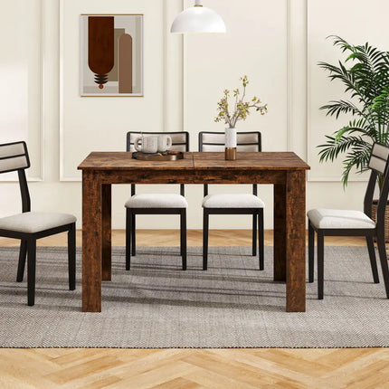 Extendable Dining Table for 4-8 People 47’’-62’’ Large Rectangular Kitchen Table-Rustic Brown - Rustic Brown - Dining