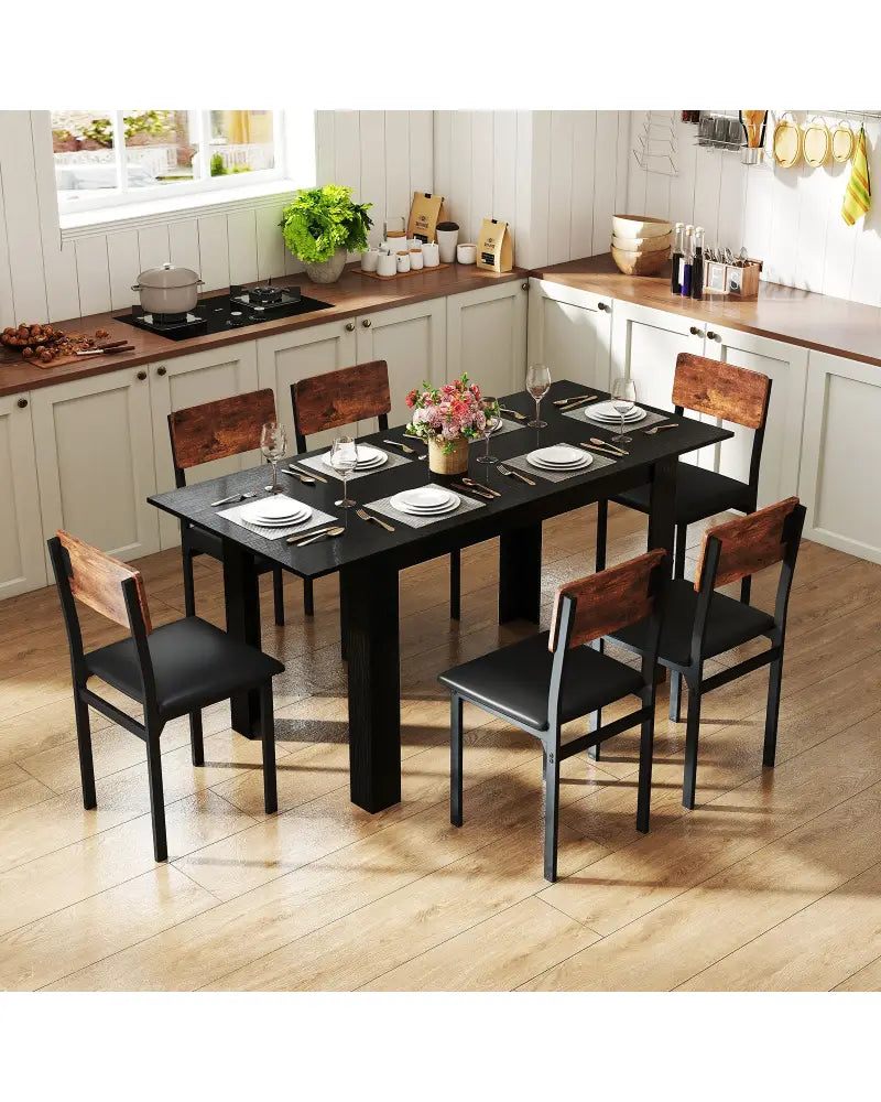 Extendable Dining Table for 4-8 People 47’’-62’’ Large Rectangular Kitchen Table-Black - Black - Dining Tables