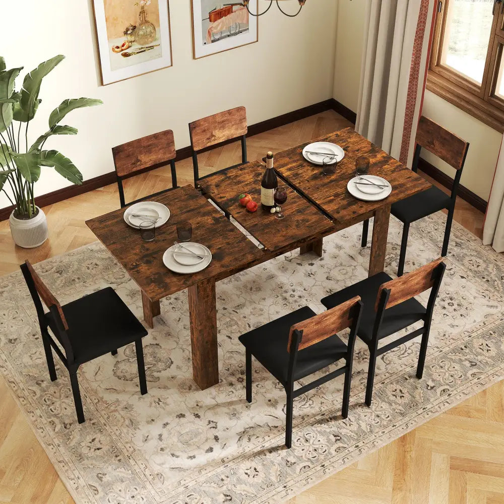 Extendable Dining Table for 4-8 People 47’’-62’’ Large Rectangular Kitchen Table-Rustic Brown - Rustic Brown - Dining